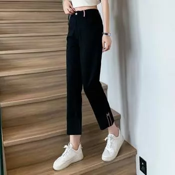 DIMANAF 2024 Большие размеры летние женские брюки женские эластичные прямые повседневные базовые брюки большого размера с высокой талией и пуговицами модные брюки белые черные 5XL