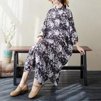 DIMANAF 2024 Большие размеры Новое летнее женское пляжное платье Базовые свободные длинные винтажные праздничные платья больших размеров One Size чёрный