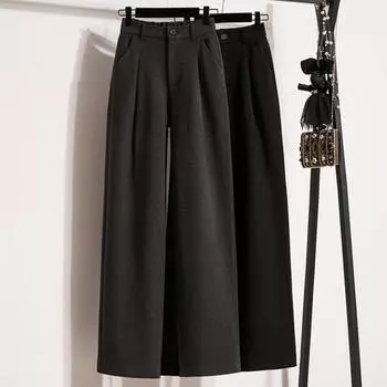 DIMANAF 2024 Большие размеры Новые длинные брюки женские эластичные свободные толстые винтажные однотонные с высокой талией мягкие свободные базовые повседневные брюки широкие брюки 5XL 2XL чёрный