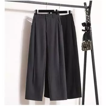 DIMANAF 2024 Большие размеры Новые длинные брюки женские эластичные свободные с высокой талией винтажные свободные серые повседневные базовые однотонные брюки широкие брюки 5XL 2XL чёрный