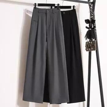 DIMANAF 2024 Большие размеры Новые весенние длинные брюки Женские эластичные дизайны Свободные брюки с высокой талией Винтаж Однотонные свободные повседневные брюки в базовом стиле Широкие брюки 5XL 2XL чёрный