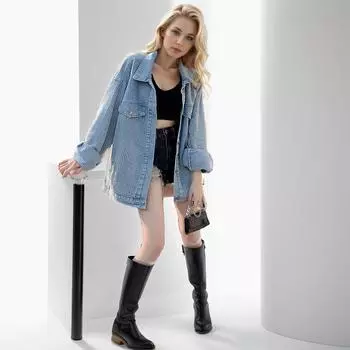 Dimanaf 2024 Большие размеры Осень Зима Новые куртки Пальто Женские Джинсовые Свободные Длинные Рукава Повседневные Большие Размеры Пальто