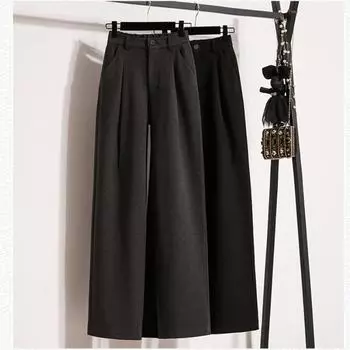Dimanaf 2024 Большие размеры Осень Зима Женские Новые Свободные Брюки Твердые Шаровары Высокая Талия Базовые Повседневные Брюки Длинные Брюки S чёрный