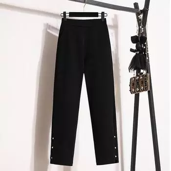 DIMANAF 2024 Большие размеры, осенние джинсы, длинные брюки, женские эластичные свободные пуговицы, черные OL, повседневные базовые женские брюки с высокой талией, базовые тонкие брюки 5XL