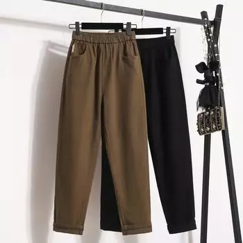 DIMANAF 2024 Большие размеры повседневные брюки женские брюки эластичные женские базовые брюки модные новые брюки больших размеров 5XL XL чёрный