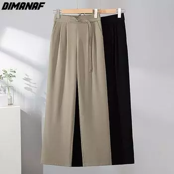 DIMANAF 2024 Большие размеры весенне-летние брюки женские с эластичной резинкой на талии мягкие свободные повседневные базовые длинные брюки