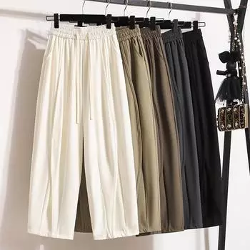 DIMANAF 2024 Большие размеры весенние длинные брюки женские однотонные с эластичной резинкой на талии повседневные свободные винтажные свободные брюки-шаровары