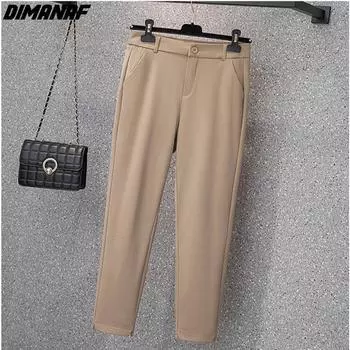 DIMANAF 2024 Большие размеры весенние длинные брюки женские эластичные однотонные повседневные свободные винтажные шаровары свободные облегающие брюки с высокой талией