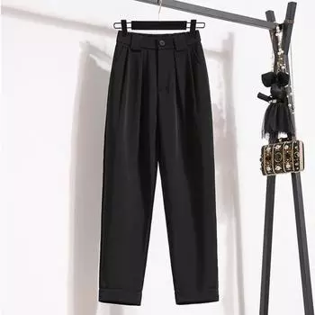 DIMANAF 2024 Большие размеры, весенние длинные брюки, женские эластичные свободные брюки с высокой талией, винтажные свободные повседневные черные базовые однотонные брюки, шаровары 5XL 2XL чёрный