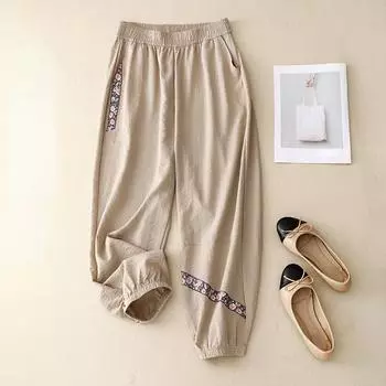 DIMANAF 2024 Большие размеры весенние длинные брюки новые женские однотонные повседневные шаровары с эластичной резинкой на талии свободные винтажные свободные брюки