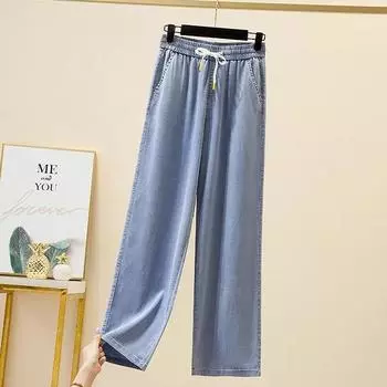 DIMANAF 2024 Большие размеры, весенние длинные брюки, женские джинсы с высокой талией, однотонные, повседневные, свободные, синие, широкие брюки