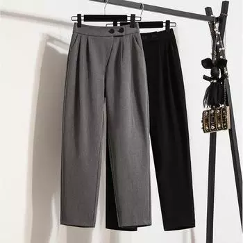 DIMANAF 2024 Большие размеры, весенние длинные брюки, женские винтажные свободные повседневные брюки с высокой талией, однотонные брюки-шаровары 5XL 2XL чёрный