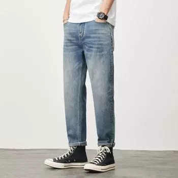 DIMANAF 2024 Большие размеры, весенние мужские джинсы, базовые длинные шаровары, эластичные джинсовые брюки, винтажные модные повседневные свободные брюки с высокой талией