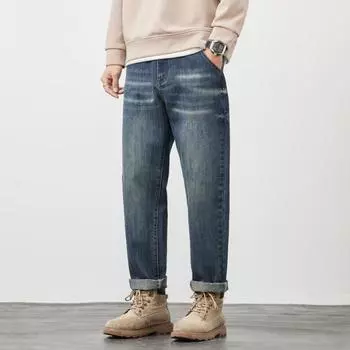 DIMANAF 2024 Большие размеры, весенние новые мужские джинсы, винтажные базовые длинные шаровары с эластичной резинкой и высокой талией, свободные модные повседневные брюки, джинсовые брюки