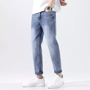DIMANAF 2024 Большие размеры, весенние новые мужские джинсы, базовые эластичные винтажные повседневные длинные шаровары с высокой талией, свободные модные брюки