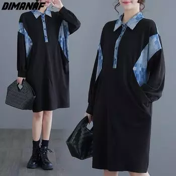 DIMANAF 2024 Большие размеры весенние женские сращенные свободные повседневные стильные платья-рубашки женские длинные платья-рубашки миди