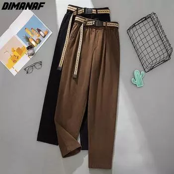 DIMANAF 2024 Большие размеры весна лето длинные брюки женские с эластичной резинкой на талии повседневные свободные винтажные длинные брюки-шаровары