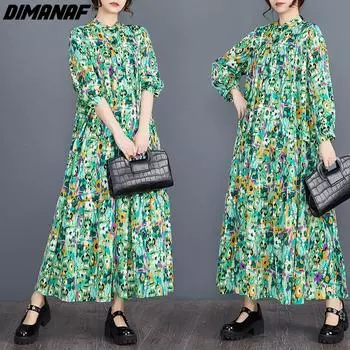 DIMANAF 2024 Большие размеры весна-лето женское платье модное пляжное элегантное шифоновое длинное платье свободного кроя платье-рубашка