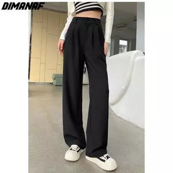DIMANAF 2024, большие размеры, весна-лето, длинные брюки, женские однотонные брюки, черные свободные повседневные базовые брюки, широкие брюки 5XL 2XL чёрный