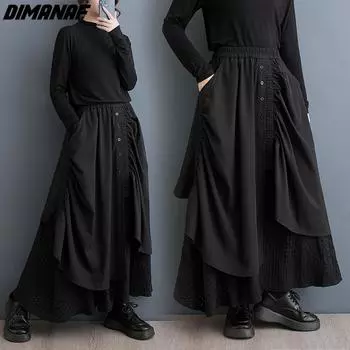 DIMANAF 2024, большие размеры, весна-лето, женские юбки с эластичной резинкой на талии, модная юбка большого размера, длинные юбки черного цвета