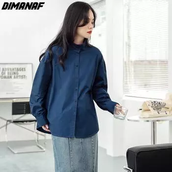 DIMANAF 2024 Большие размеры, женская летняя новая блузка, рубашка, свободные однотонные базовые женские повседневные хлопковые винтажные футболки, топы