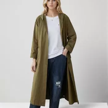 Dimanaf 2024 Большие размеры, женская винтажная куртка, пальто, верхняя одежда, кардиган с капюшоном и пуговицами, карманы, женская одежда, свободное осеннее тонкое пальто больших размеров