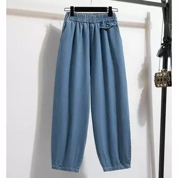 DIMANAF 2024 Большие размеры женские джинсы брюки винтажные джинсовые шаровары женские эластичные базовые синие брюки с высокой талией большие модные новые брюки 5XL