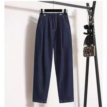 DIMANAF 2024 Большие размеры женские джинсы джинсовые эластичные длинные брюки свободные мягкие брюки с высокой талией базовые шаровары широкие брюки