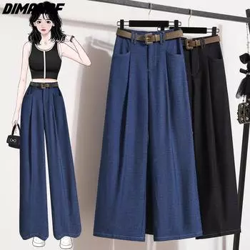 DIMANAF 2024 Большие размеры женские джинсы джинсовые с эластичной резинкой на талии свободные повседневные винтажные шаровары однотонные брюки длинные брюки