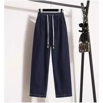 DIMANAF 2024 Большие размеры женские джинсы джинсовые эластичные длинные брюки свободные мягкие брюки с высокой талией базовые шаровары повседневные однотонные брюки