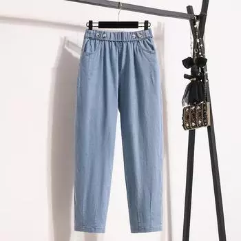 DIMANAF 2024 Большие размеры, женские джинсы, брюки, джинсовый дизайн, длинные брюки с эластичной резинкой на талии, базовые женские шаровары с высокой талией, большие размеры