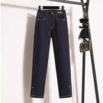 DIMANAF 2024 Большие размеры женские джинсы брюки джинсовые женские эластичные брюки-карандаш базовые синие брюки с высокой талией пуговицы оверсайз модные новые брюки