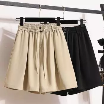 DIMANAF 2024 Большие размеры женские летние брюки широкие брюки 5XL шорты с высокой талией эластичные свободные повседневные базовые короткие брюки M чёрный