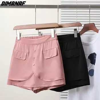 DIMANAF 2024 Большие размеры женские летние брюки 5XL однотонные хлопковые брюки шорты с высокой талией свободные повседневные базовые короткие брюки