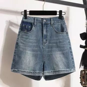 DIMANAF 2024 Большие размеры женские летние брюки 5XL широкие брюки винтажные синие эластичные шорты свободные повседневные короткие брюки