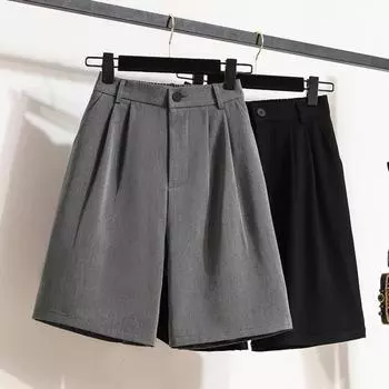 DIMANAF 2024 Большие размеры женские летние брюки широкие брюки шорты с высокой талией эластичные свободные повседневные базовые шорты трапециевидной формы S чёрный