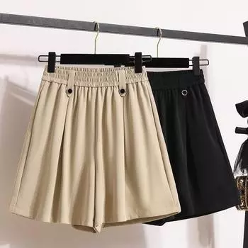 DIMANAF 2024 Большие размеры, женские летние свободные брюки, широкие брюки 5XL, шорты с высокой талией, эластичные повседневные базовые короткие брюки M жёлтый