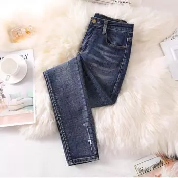 DIMANAF 2024 Большие размеры, женские весенние джинсы, однотонные брюки, рваные джинсовые женские эластичные базовые синие брюки с высокой талией, модные брюки оверсайз 4XL 5XL