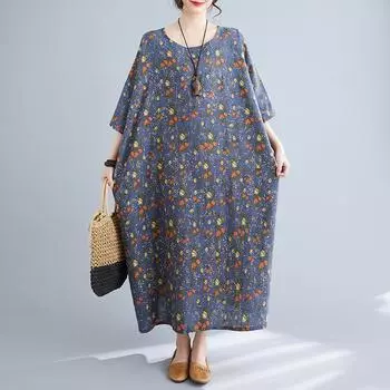 DIMANAF 2024 Большие размеры женское летнее пляжное винтажное льняное платье элегантное женское мягкое длинное платье стильное свободное платье