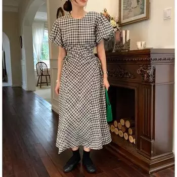 DIMANAF 2024 Большие размеры женское весенне-летнее винтажное платье с клетчатым принтом элегантное женское модное длинное платье стильное свободное платье макси