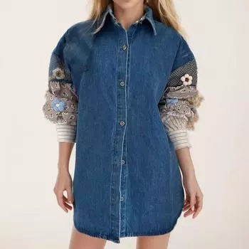 DIMANAF 2024 джинсовое пальто женская куртка с карманами цветок кардиган на пуговицах женское свободное пальто большого размера осень-зима пальто