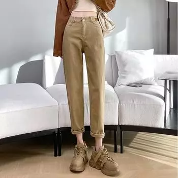 DIMANAF 2024 джинсы осенние шаровары длинные брюки женские эластичные брюки свободные повседневные женские базовые брюки S чёрный