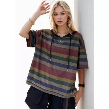 DIMANAF 2024 футболка больших размеров летние женские толстовки и свитшоты в полоску с короткими рукавами свободные новые базовые топы с круглым вырезом футболка новая