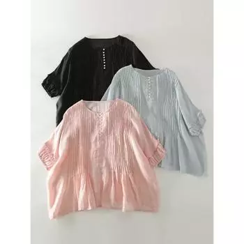 Dimanaf 2024 футболка больших размеров, летняя женская льняная футболка с коротким рукавом, однотонная, свободная, с круглым вырезом, базовые топы, рубашка, новый большой размер