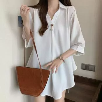 DIMANAF 2024 футболка больших размеров повседневная рубашка женская с коротким рукавом летние свободные стильные топы однотонная тонкая блузка