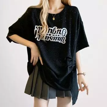 Dimanaf 2024 футболка больших размеров, повседневная рубашка, женская одежда, летние свободные топы с короткими рукавами, топы с буквенным принтом