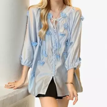 Dimanaf 2024 футболка больших размеров повседневная рубашка женская одежда однотонные летние свободные стильные топы с цветочным принтом модная блузка