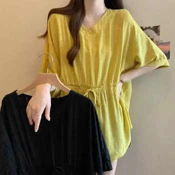 DIMANAF 2024 футболка больших размеров повседневная рубашка женская одежда однотонные летние свободные топы с короткими рукавами шифоновая блузка