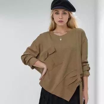 DIMANAF 2024 футболка больших размеров, пуловер, осенний женский узор, асимметричный однотонный вязаный свободный свитер с длинными рукавами L чёрный