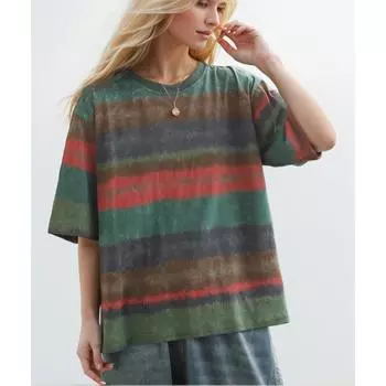 DIMANAF 2024 футболка больших размеров женские топы свободные хлопковые камуфляжные полосатые летние футболки с короткими рукавами рубашка с круглым вырезом 4XL